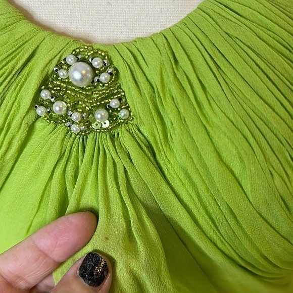 Aidan Mattox Chiffon Silk Beaded Neckline Gown Lime Green Sz8 - Picture 9 of 12